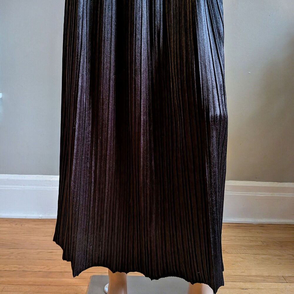 Vintage 90s Karen Scott Black Pleated Velvet Maxi Skirt Witchy Whimsigoth Size M - Picture 6 of 7